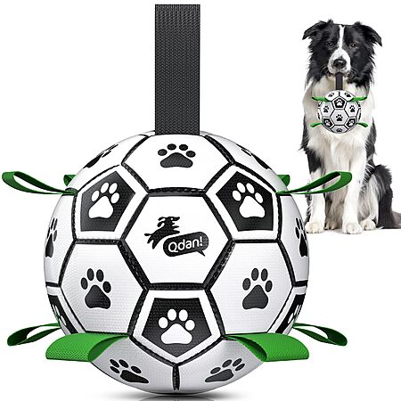 6" QDAN Soccer Ball with Straps Fetch and Tug Toy (Black Green) $9.28 + Free Shipping w/ Prime or on $35+