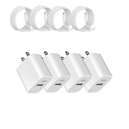4-Pack YTFCYIKBG 20W Dual Port USB-A + USB-C Power Adapter Wall Charger & 4-Pack USB-C to C Cables (White) $6.99 + Free Shipping w/ Prime or on $35+
