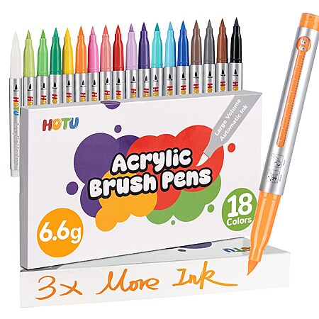 18-Count HOTU Long Lasting Acrylic Brush Tip Paint Markers  $6.99 + Free Shipping w/ Prime or on $35+