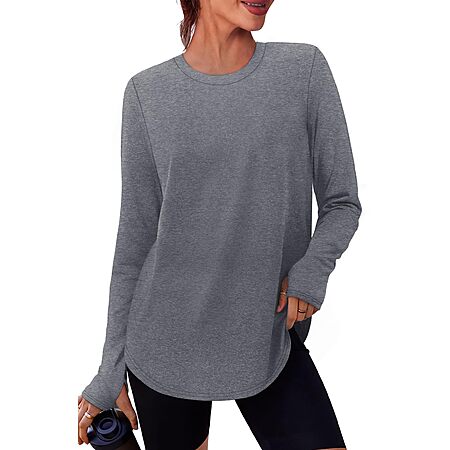 NIASHOT Women's Long Sleeve Crewneck UPF 50+ Sun Shirts w/ Thumb Holes (Gray) $7.99 + Free Shipping w/ Prime or on $35+