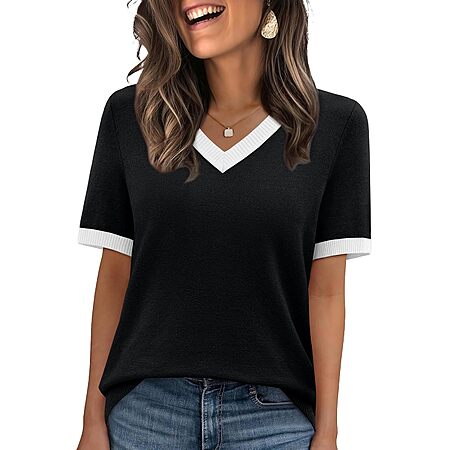 WIHOLL Women's Short Sleeve V-Neck Tops (Various) $6.99 + Free Shipping w/ Prime or on $35+
