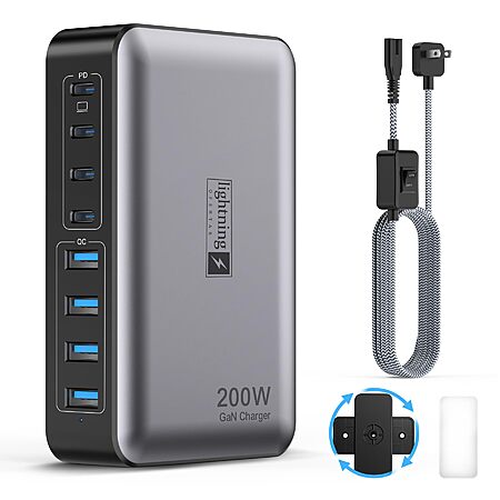8-Port 200W Lightning Ofertas GaN USB-C & USB-A Fast Charger (Black) $17.88 + Free Shipping w/ Prime or on $35+