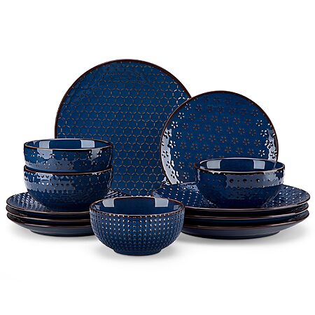 12-Piece MALACASA Ceramic Plates and Bowls Dinnerware Set for 4 (Blue)  $35.99 + Free Shipping