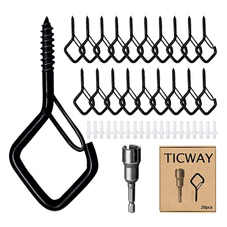 20-Piece Ticway Q-Hanger Hooks w/ up to 40 lbs Capacity (Black, Square Hanger) $4.99 + Free Shipping w/ Prime or on $35+