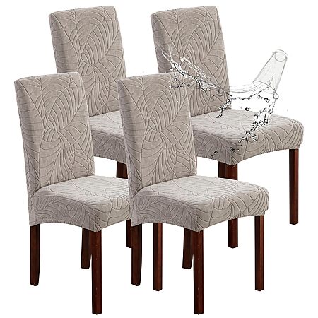 [Prime] 4-Pack Genina Waterproof Stretch Parson Dining Chair Covers/Protectors (Leaves-Warm Gray) $8.49 + Free Shipping