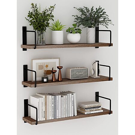 3-Pack 24"x6" EALLRINEC Rustic Wooden Floating Shelves $18.68 + Free Shipping w/ Prime or on $35+