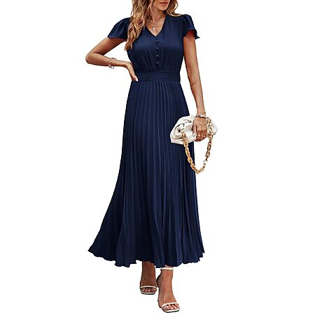 PRETTYGARDEN Women's V Neck Ruffle Summer Maxi Dress (Various Colors) $15