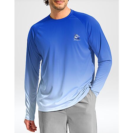 Pudolla Men's Sun Protection Long Sleeve Fishing Swim Shirts w/ UPF 50 (Various) $12