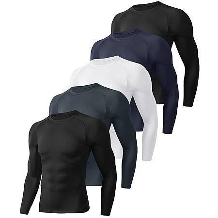 5-Pk BOOJO Men's Long Sleeve Compression Shirts (Large Only) $12