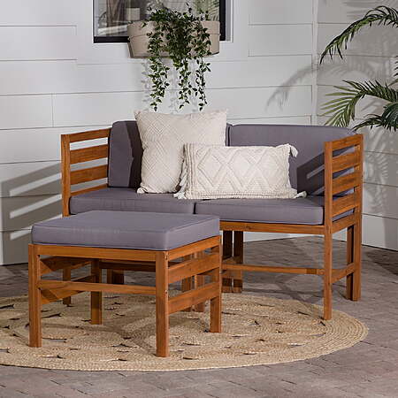Walker Edition Modular Outdoor L/R Chairs + Ottoman (Brown & Grey Acacia) $89 + Free S&H