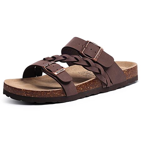 KIDMI Women's Braided Cork Footbed Sandals w/ Arch Support (Brown) from $10.50