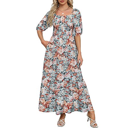 Lyrur Women’s Puff Sleeve Square Neck Ruffle A Line Maxi w/ Pockets (various) $10