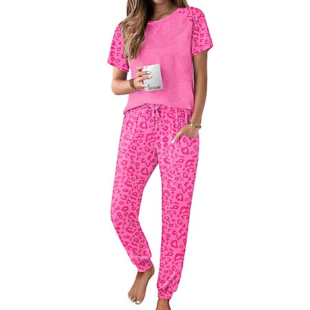 2-pc Ekouaer Women's Short Sleeve Pajama Set w/ Jogger Pants $10
