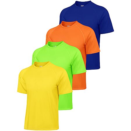 4-Pk IHU Mens Short Sleeve UPF 50+ Neon Rash Guard Swim Shirts $10
