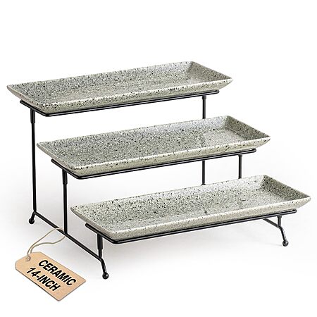 14" 3-Tier LAUCHUH Porcelain Serving Trays & Stand $19.99 + Free Shipping w/ Prime or on $35+