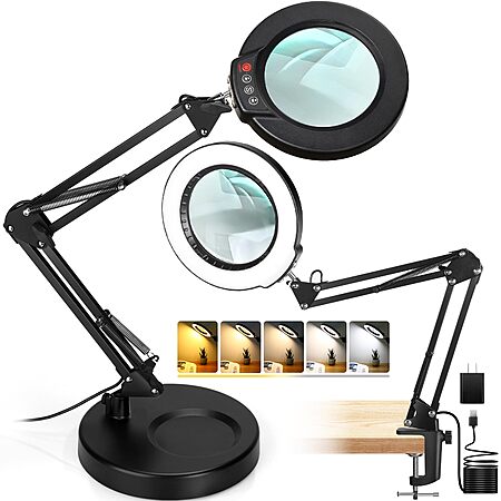 Seylae Optical Grade Glass 12X Magnifying Lamp w/ 5 Color Modes & Stepless Dimming $20