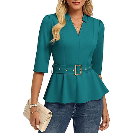 GRACE KARIN Women's V-Neck Business Casual Blouse Peplum Work Top (Various) from $9