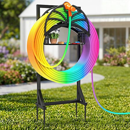 COZEER Garden Water Hose Holder Freestanding w/ Storage Basket $16.98 + Free Shipping w/ Prime or on $35+