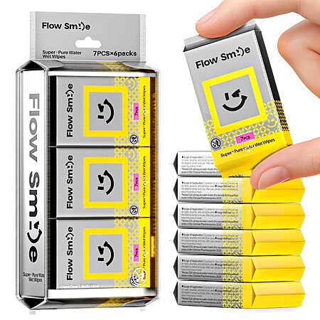 42-Count FLOW SMILE Travel Wipes for Sensitive Skin w/ 99.5% Water (Unscented) $4.89 + Free Shipping w/ Prime or on $35+