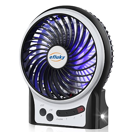 4.9" efluky 3-Speed Rechargeable Mini Desk Fan w/ LED Light from