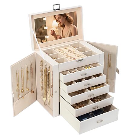 6-Layer BOOVO Large Jewelry Box (Pearl White) $24.99 + Free Shipping w/ Prime or on $35+