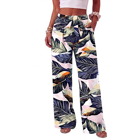 Lepunuo Women's Paperbag High Tie Waist Wide Leg Pants w/ Pockets