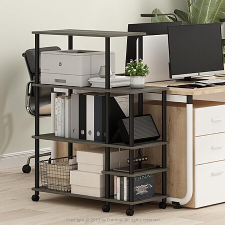 3-Tier 46" Furinno Turn-N-Tube Storage Shelf w/ Wheels (French Oak Grey/Black) $23.42 + Free Shipping w/ Prime or on $35+