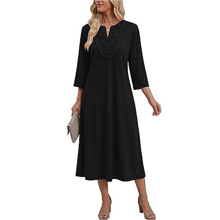 ZEAGOO Women's 3/4 Sleeve V Neck Lace Casual Midi Dress $9.99 + Free Shipping w/ Prime or on $35+