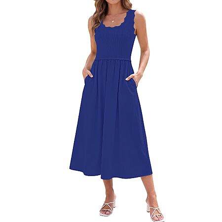 AUMORA Women's A line Sleeveless Scoop Neck Flowy Dress w/ Pockets