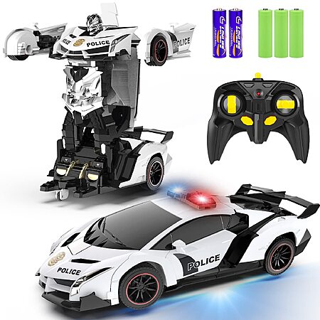 FDJ 2-in-1 Transforming Remote Control Police Car w/ Flashing Light $10.14 + Free Shipping w/ Prime or on $35+
