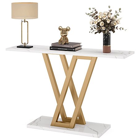 [Prime] 43" LITTLE TREE Console or Hallway Entryway Table (White & Gold) $63.27 + Free Shipping