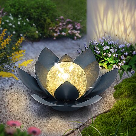 9.84" Huaxu Solar Metal Lotus w/ LED Crackle Globe Glass Light $8.99 + Free Shipping w/ Prime or on $35+