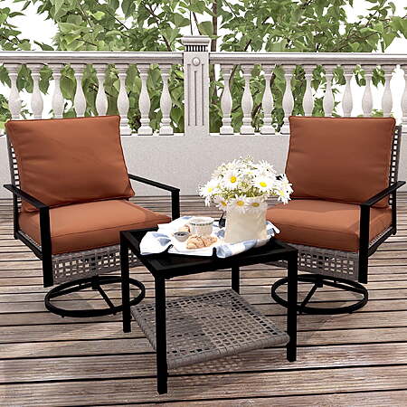 3-Piece Ainfox Patio Swivel Chair Bistro Set w/ Glass Top Table & Cushions $114.99 + Free Shipping