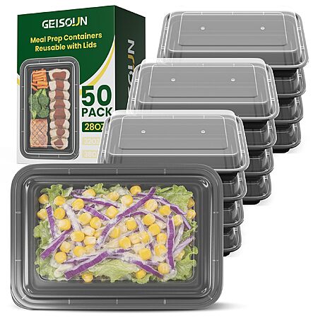 50-Pk 28oz. Geisoun Meal Prep Reusable Containers w/ Easy Snap Lids (Black) $15
