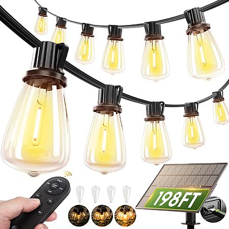 198' addlon Dimmable Solar Outdoor String Lights w/ Remote $29.99 + Free Shipping
