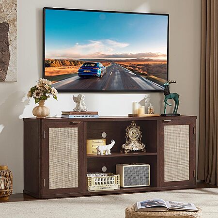 [Prime] 59" LEYAOYAO Rattan Boho TV Stand w/ 6-Compartment Storage $60.79 + Free Shipping