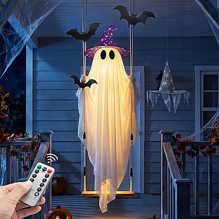 [Prime] 5' Large Hanging Swinging Halloween Ghost w/ Bat & Witch Hat $13.59 + Free Shipping