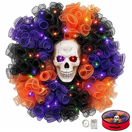 [Prime] 24" Wizcave Halloween Skull Wreath w/ Color-Changing Lights $12.59 + Free Shipping