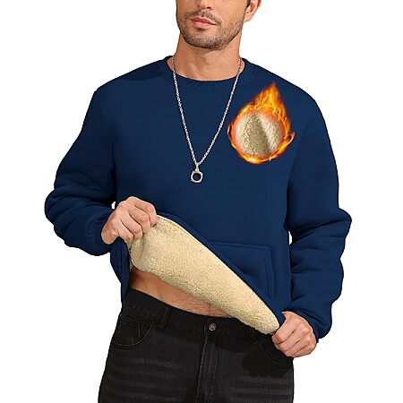 ZITY Men's Sherpa Lined Heavyweight Crewneck Pullover Sweatshirt $13.99 + Free Shipping w/ Prime or on $35+