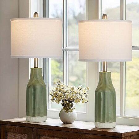 2-Pack 24.5" luxeflow Ceramic Farmhouse Bedside Lamps for Nightstands $34.99 + Free Shipping