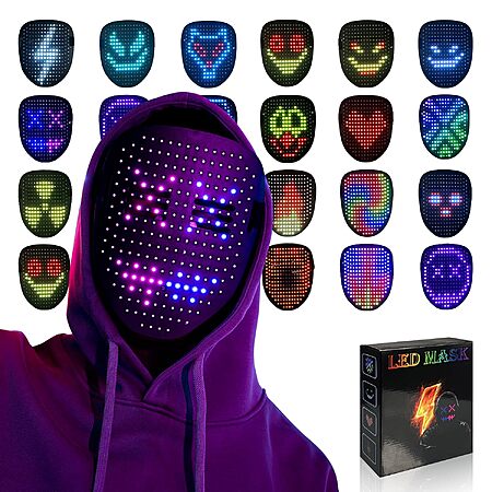 MOYACA LED Light Up Gesture Control Halloween Costume Mask w/ 50 ...