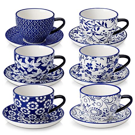 6-Pack 8-Oz vancasso Porcelain Vintage Blue Cappuccino Cups w/ Saucers $18.99 + Free Shipping w/ Prime or on $35+