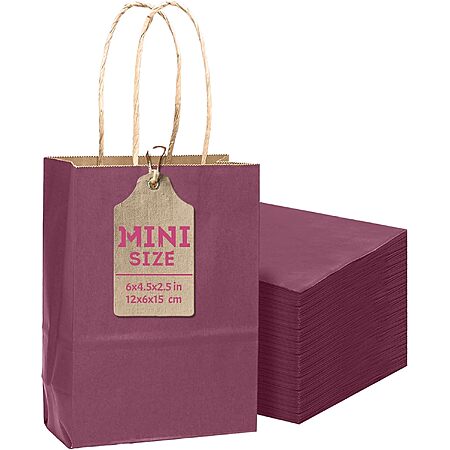 24-Count Qiqee 6"x4.5"x2.5" Mini Kraft Paper Gift Bags w/ Handles (Purple) $4.84 + Free Shipping w/ Prime or on $35+