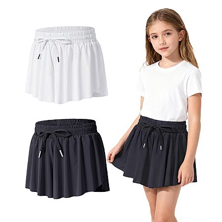 2-Pack Yitoco Girls Flowy Butterfly Athletic Shorts w/ Pockets & Liner (Black & White) $9.99 + Free Shipping w/ Prime or on $35+