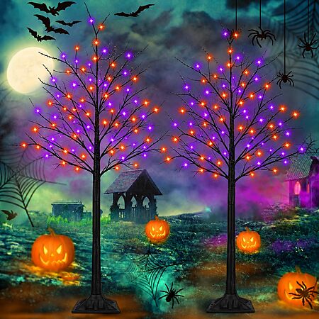 2-Pack 6' SANJICHA Black Halloween Tree w/ 288 LED Orange & Purple Lights