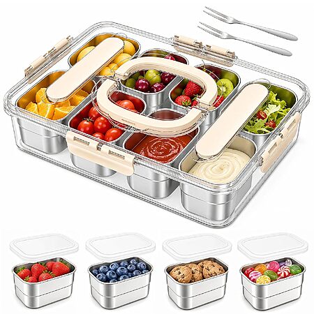 Gifhomfix 8-Compartment Stainless Steel Snackle Box w/ Individual Lids & 2 Forks (Gray) $16.20 + Free Shipping