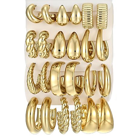 18-Pair YEEZII Gold Hoop Earrings Set for Women $5.48 + Free Shipping w/ Prime or on $35+