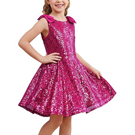 Stelle Girls Sleeveless Sequin A-Line Party Dress (Fuchsia)