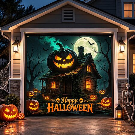 GORDITA Halloween Pumpkin Garage Door Cover Banner (Various) 7'x16' $9.99 or 7'x8' $8.49 + Free Shipping w/ Prime or on $35+