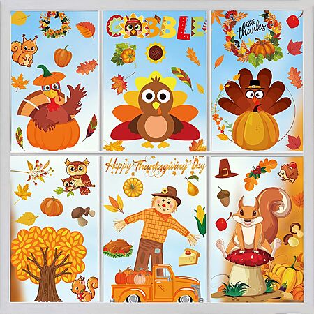 10-Sheet MISS FANTASY Thanksgiving Fall Window Clings